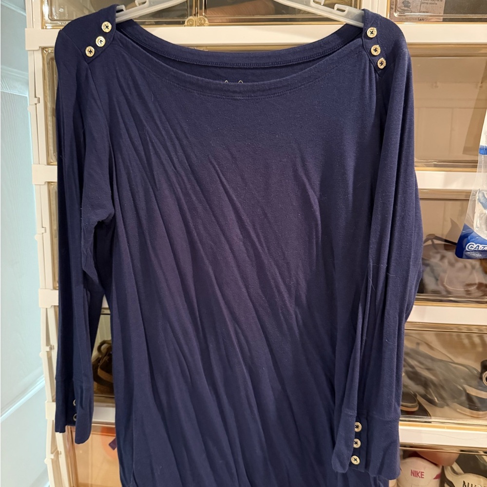 Lilly Pulitzer Navy Long Sleeve Top with Button Accents